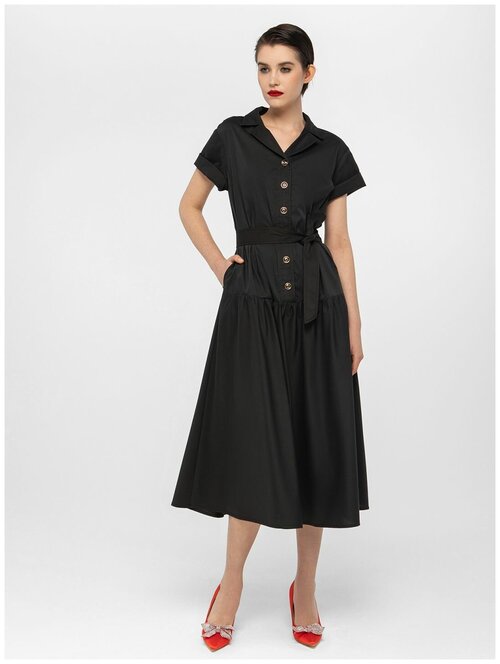 Платье Lo, повседневное, трапециевидный силуэт, миди, карманы, размер 42, черный