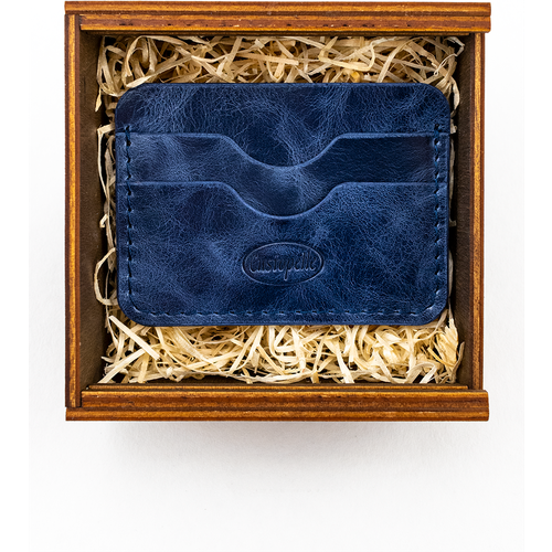 Картхолдер Custopelle Elegance ручной работы из натуральной кожи Pull-Up, синий. Подарочная упаковка