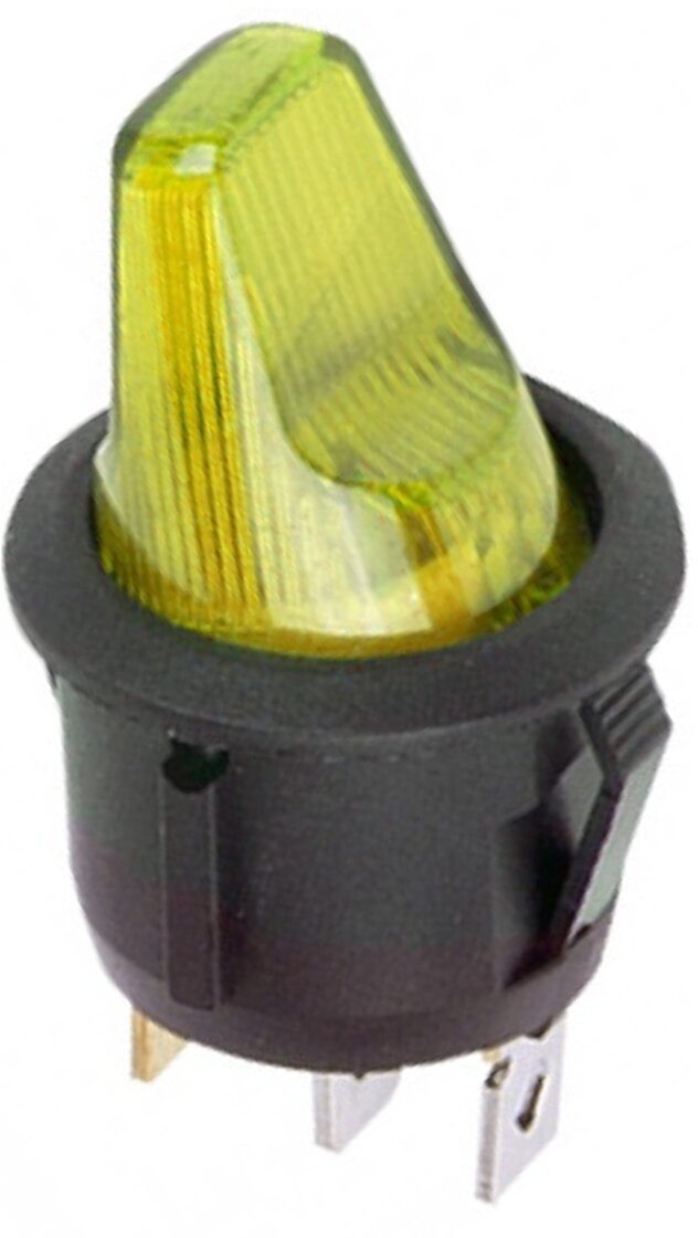 Круглый выключатель клавишный Rexant ON-OFF желтый с подсветкой (12В 16А (3с)) {36-2592} - фотография № 1