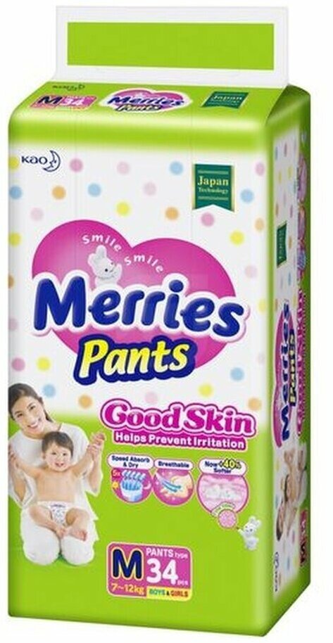 фото MERRIES Good Skin Трусики для детей размер M 7-12 кг 34 шт