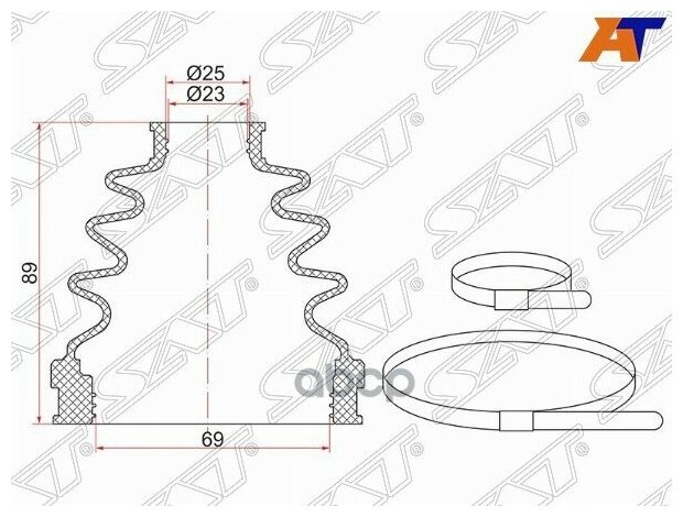 Пыльник Шрус Внутренний Nissan Teana J31/J32r/X-Trail T30/Sylphy G10 (2 Хомута. Резина) Sat арт. C-1673T