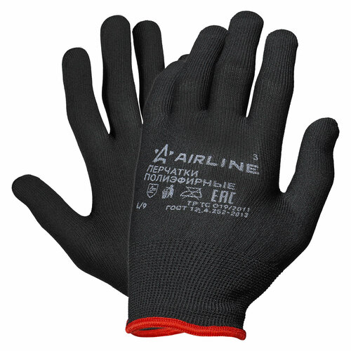 Перчатки полиэфирные (L) черные, с подвесом ADWG006 AIRLINE