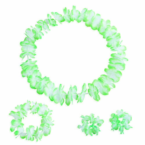 Набор гавайское ожерелье Алоха бело-зеленый ожерелье гавайское гавайские лепестки цвет зеленый салатовый набор 3 шт