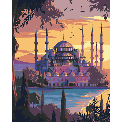 картина по номерам одна на мосту 40x50 см Картина по номерам Город Стамбул, Турция: мечеть на закате