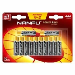 Nanfu Батарейка, щелочная, AАA, (10+2шт.)