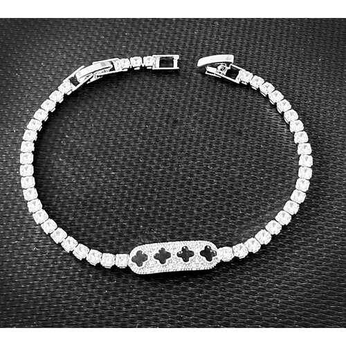 Теннисный браслет, хрусталь, размер 20 см, размер XL, черный