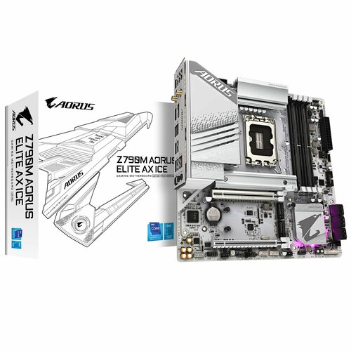 Материнка Gigabyte Z790M AORUS ELITE AX ICE для CPU Intel Core 121314th 4 слотаDDR5 3 слота M2ssd Wi-Fi 6E Bluetooth 53 32000₽