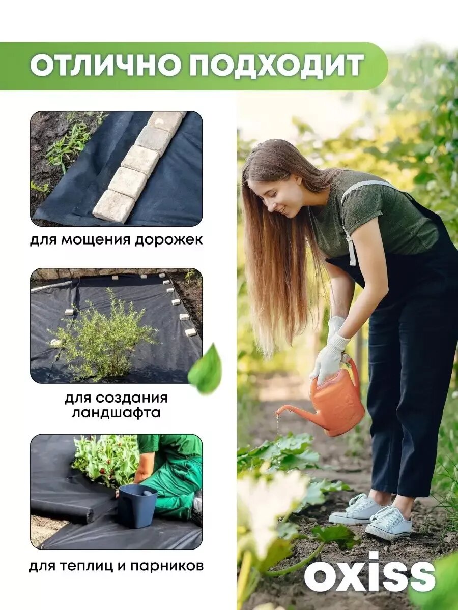 Спанбонд OXISS OXSPONB60/10CH, плотность 60 г/кв. м, черный, 1,6x10 м — фото 1