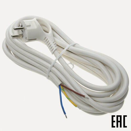 Изображение товара Шнур ПВС-ВП 3х1,5 армированный вилкой с кольцом 5м белый ЭРА U-3x1,5-5m-W