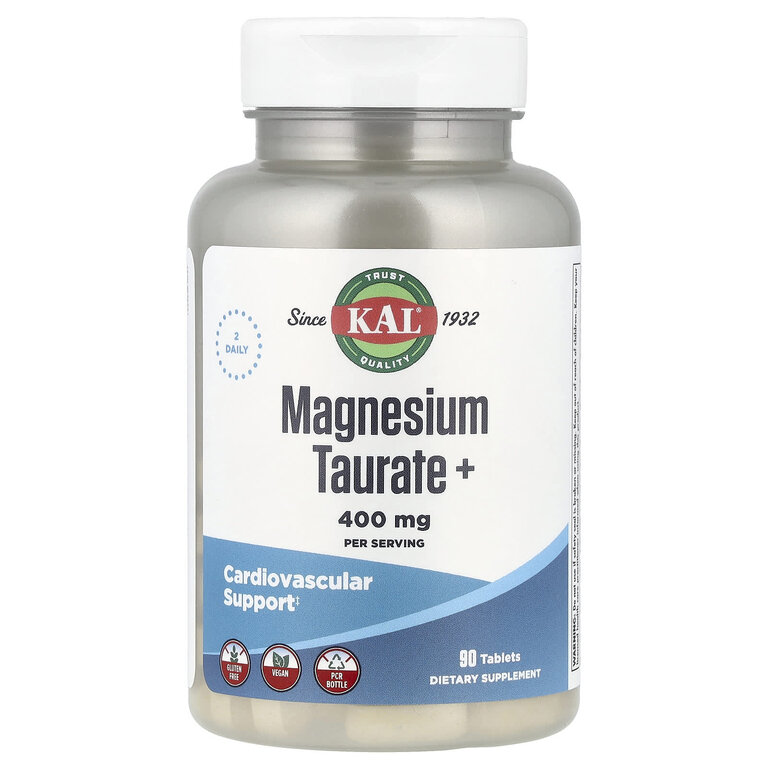 KAL, Magnesium Taurate + B6, Таурат магния 400 mg, 90 Tablets