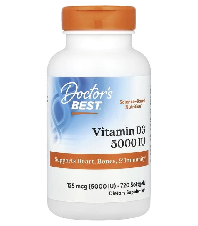 Doctor's Best Vitamin D-3 125 мкг (5000 IU), Витамин Д-3 125 мкг (5000 МЕ) 720 гел. капсул