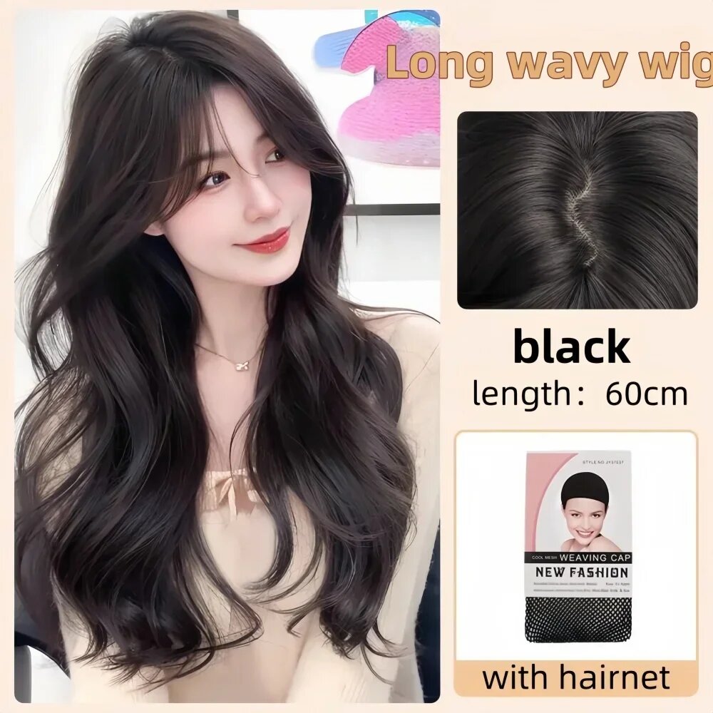 Синтетический парик SNQP белый длинный волнистый, wavy black