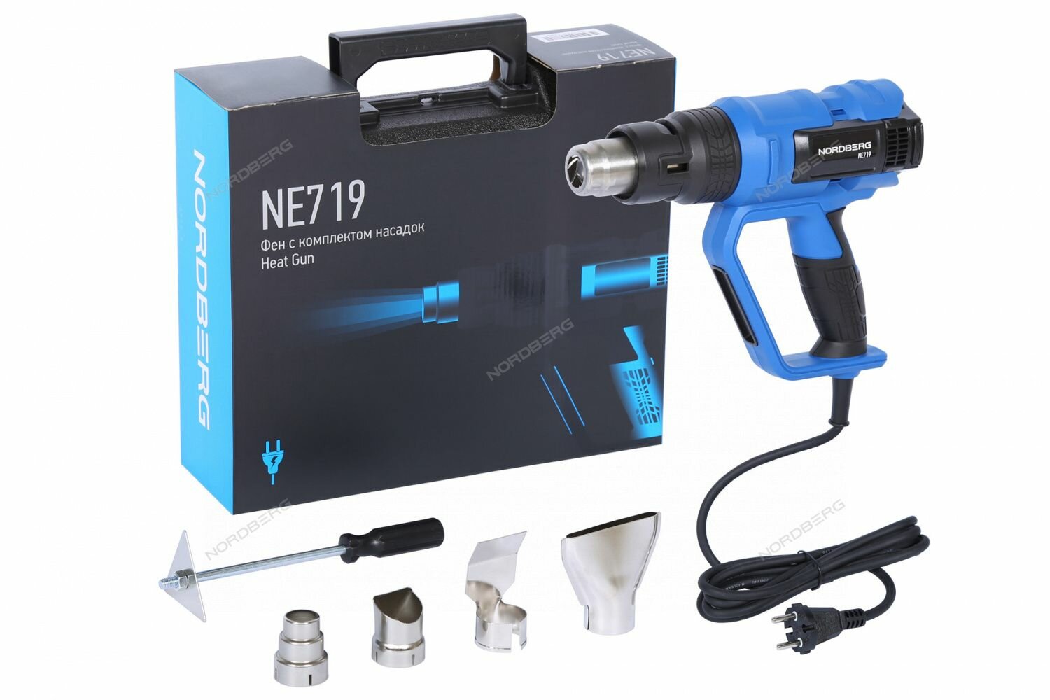 Фен технический, 4 насадки, в кейсе, 50-600 С, 2000 Вт NORDBERG