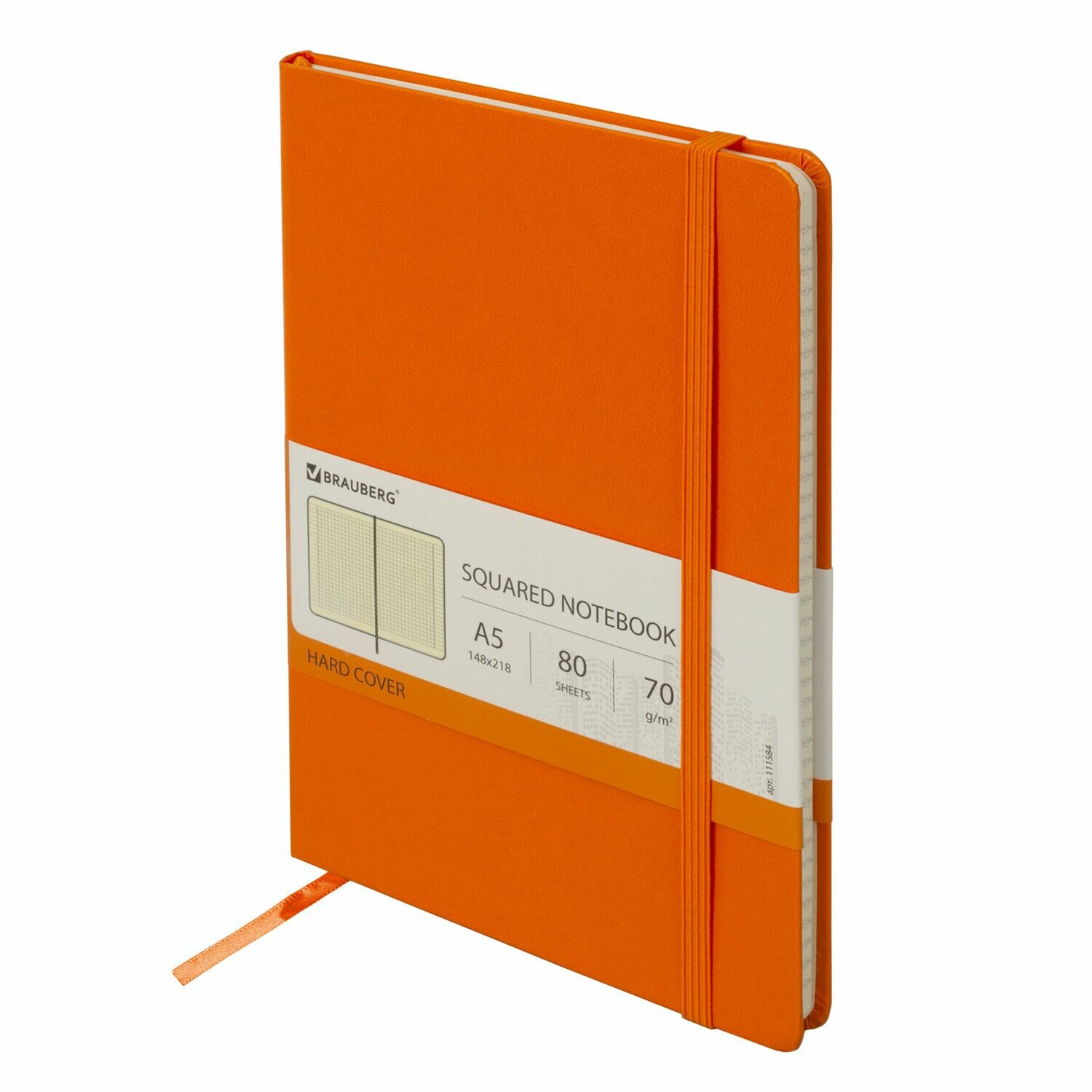 Блокнот Brauberg А5, (148х218 мм), "Metropolis", балакрон, резинка, 80 листов, оранжевый (111584)