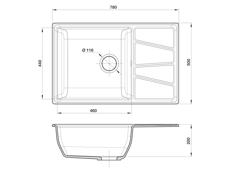 Мойка кухонная GranFest VERTEX GF-V-780L серый