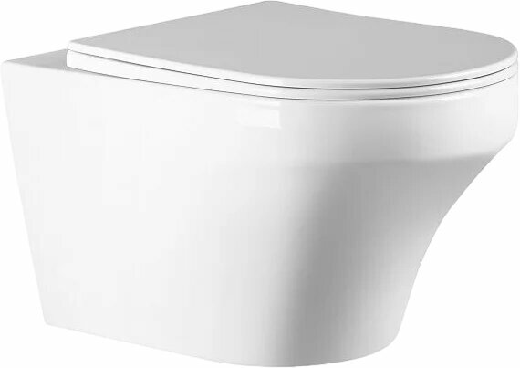 Унитаз подвесной Art&Max Gina AM218CHR/SC с микролифтом безободковый без бачка фаянсовый антивсплеск белый овальный