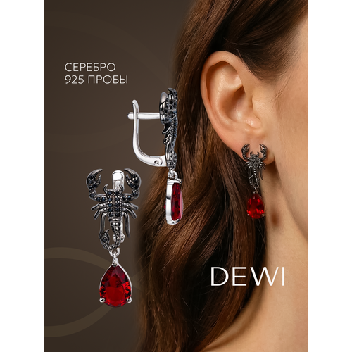 фото Серьги dewi, серебро, 925 проба, родирование, фианит, размер 10 мм, длина 3 см, , серебро