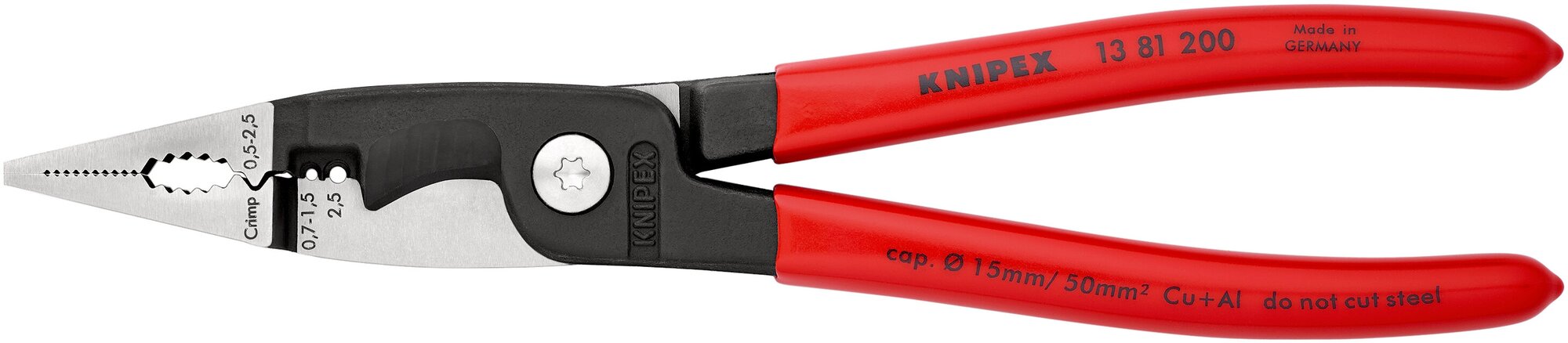 KNIPEX 13 81 200 Электромонтажные клещи с пластиковыми рукоятками фосфатированные черного цвета 200 mm. Гарантия 2 года