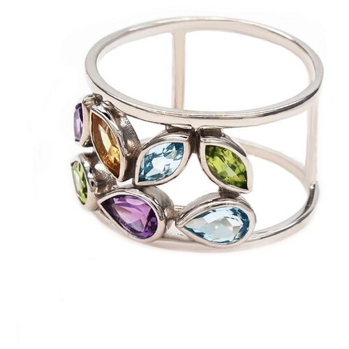 фото The jeweller кольцо из серебра с аметистом, топазом, хризолитом 1-155, размер 19