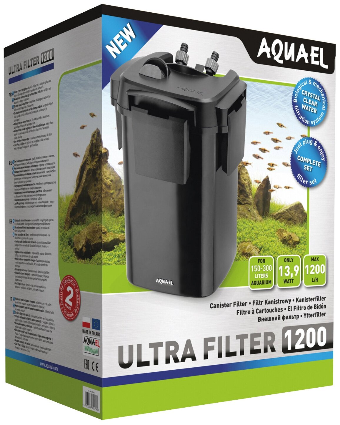 Внешний фильтр AQUAEL ULTRA FILTER 1200 для аквариума 150 - 300 л (1200 л/ч, 13.9 Вт, h = 160 см)