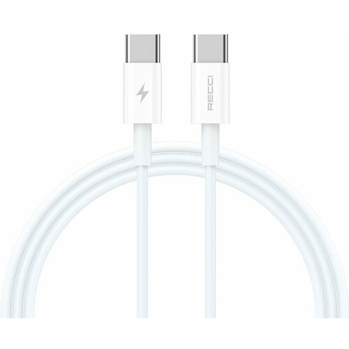 Кабель для зарядки телефона Recci RS06CC Smart Type-C to Type-C 1 метр PD 65 Вт - Белый 450₽