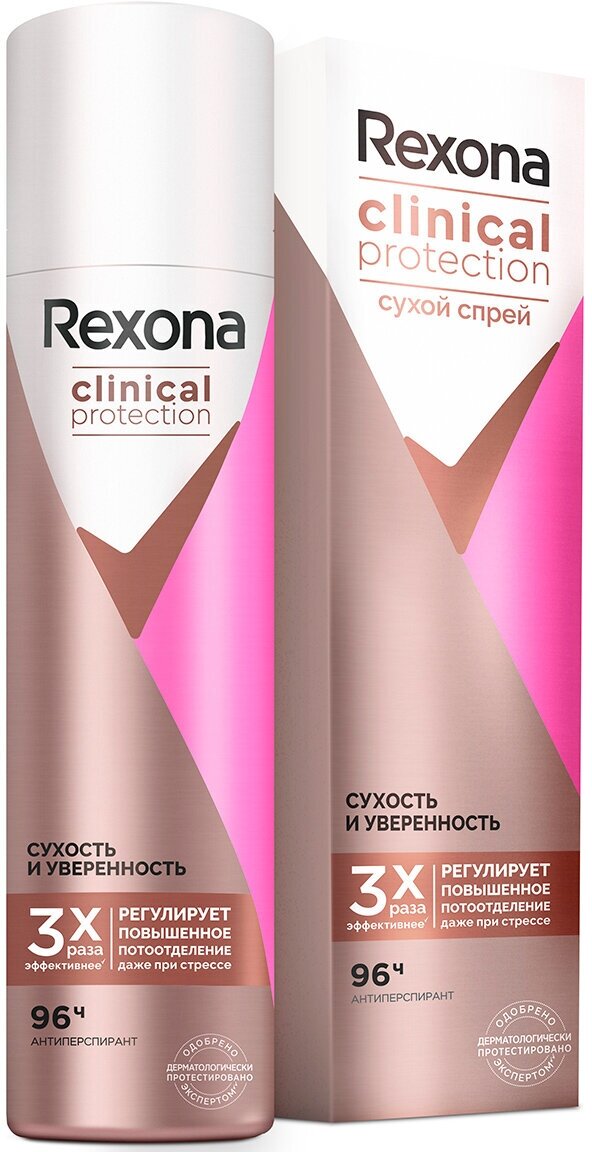 Rexona Дезодорант-антиперсперант Clinical Protection Сухость и Уверенность, спрей, 150 мл, Rexona