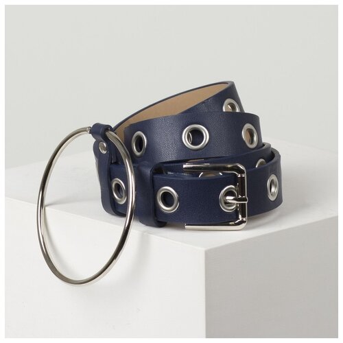 фото Ремень жен 04-01-02-01, 2,3*0,2*105, винт, гладкий, люверсы, пряжка металл, синий 4914635 сима-ленд