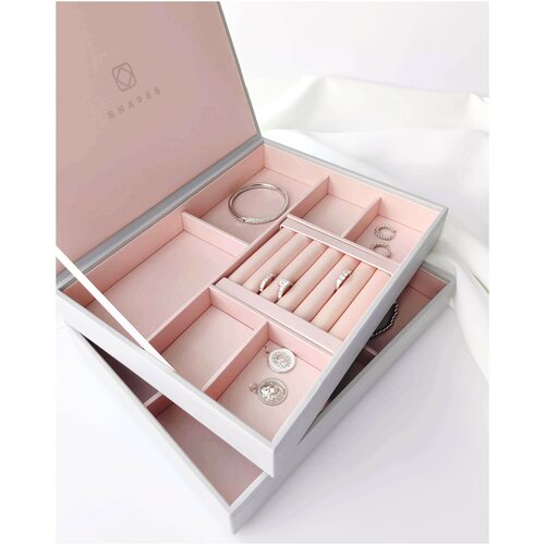 Набор органайзеров для хранения украшений, часов и аксессуаров. Цвет нежный серый