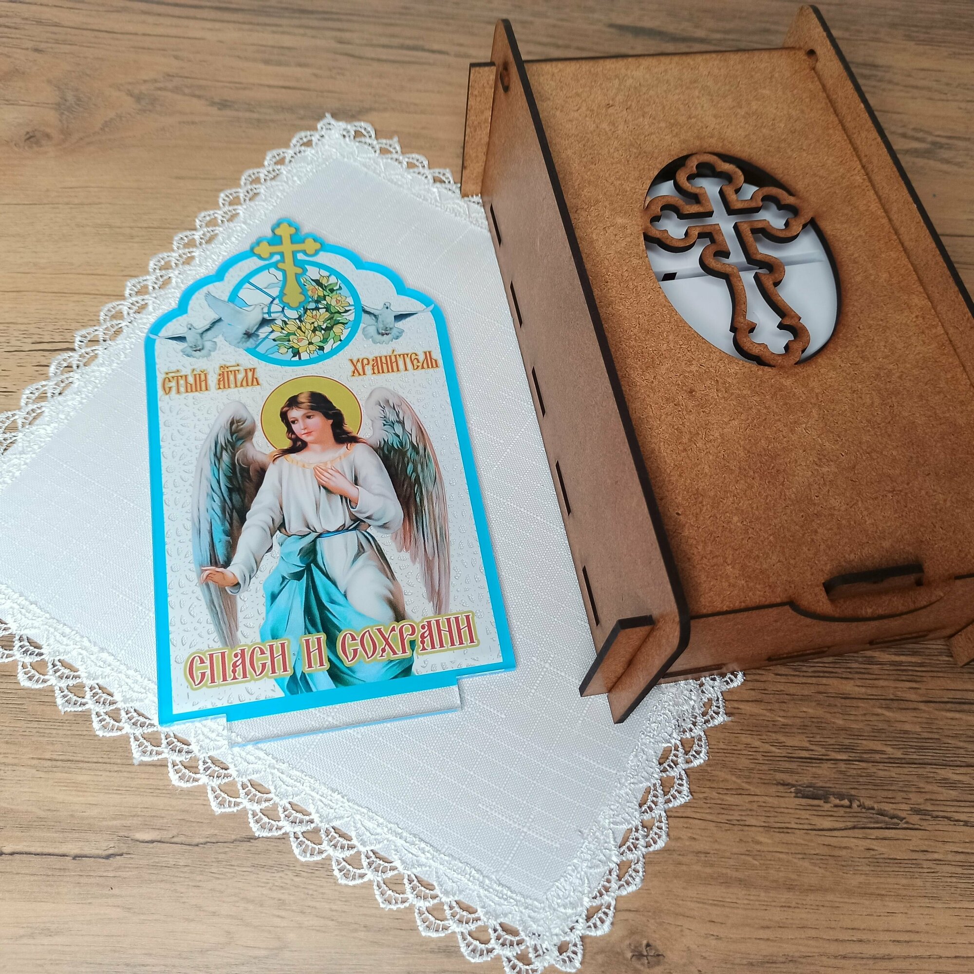 Икона Ангела Хранителя светильник ночник в подарочной упаковке - фотография № 5