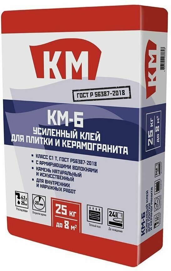фото Клей для плитки и керамогранита Усиленный с армирующими волокнами серый (класс С1 T) 25 кг