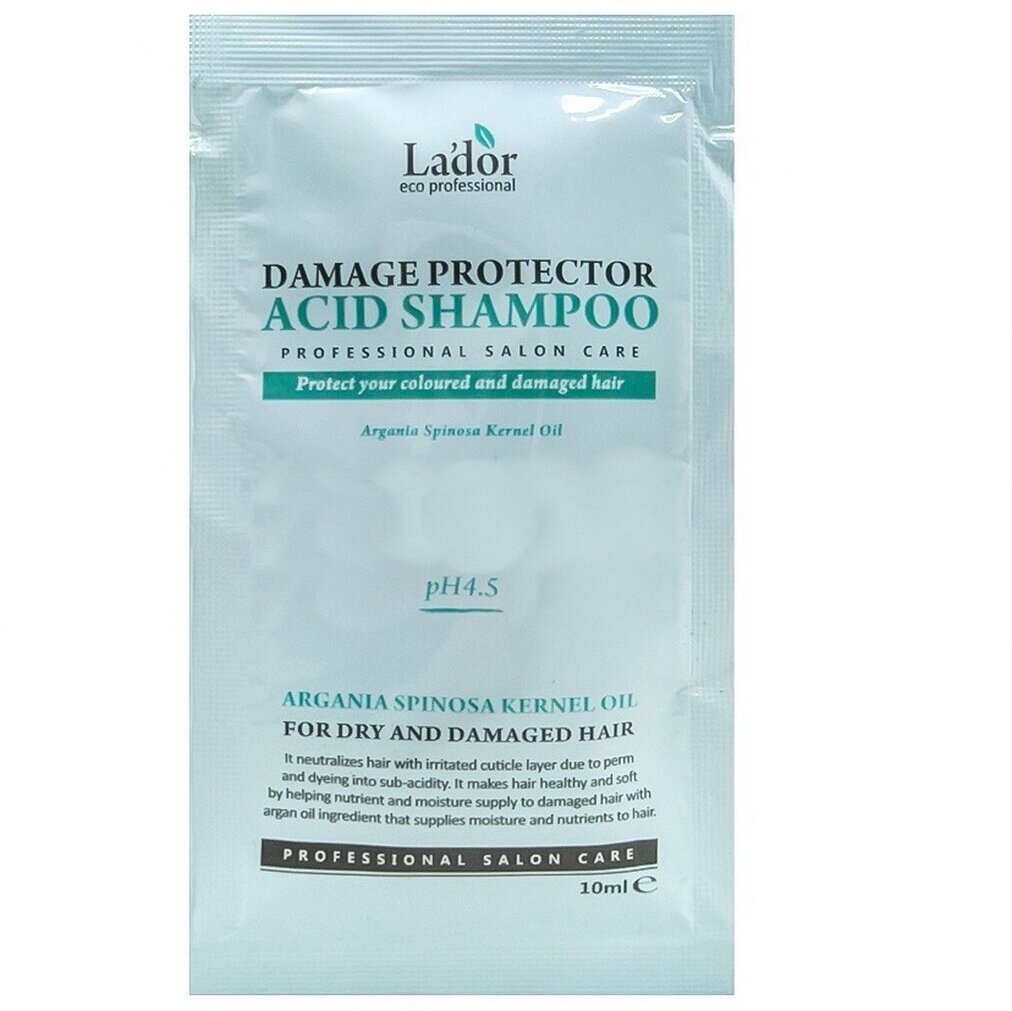 Lador Шампунь для волос бесщёлочной с аргановым маслом / Damaged protector acid shampoo pouch, 10 мл