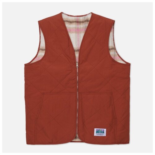 фото Жилет butter goods reversible hairy plaid vest, коричневый, розовый, xl