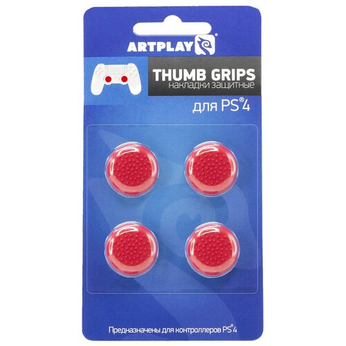 Artplays Сменные накладки Thumb Grips 4 шт. для геймпада Sony Dualshock 4, красный накладки artplays thumb grips защитные на джойстики геймпада для switch 2 шт черные