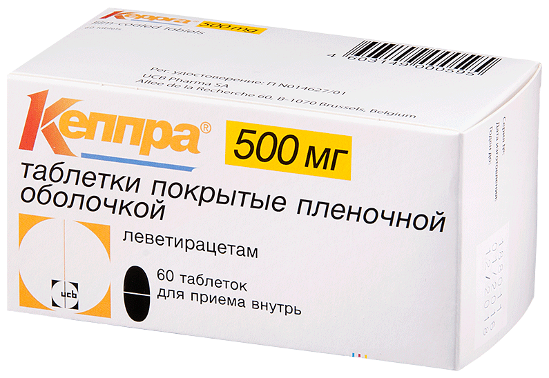 Кеппра таб. п/о плен., 500 мг, 60 шт.