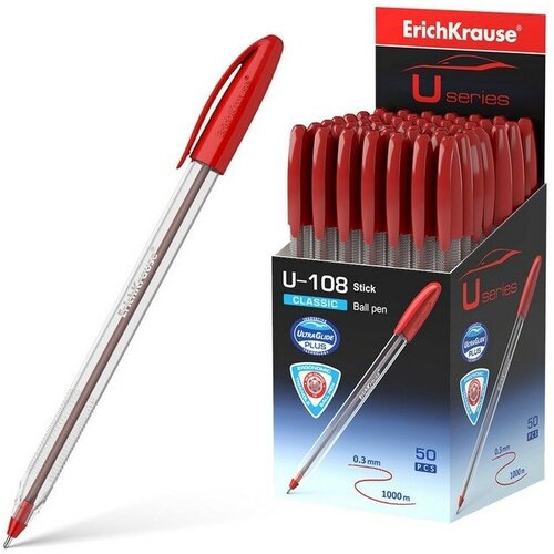 Ручка шариковая ErichKrause U-108 Classic Stick 1.0, Ultra Glide Technology, чернила красные