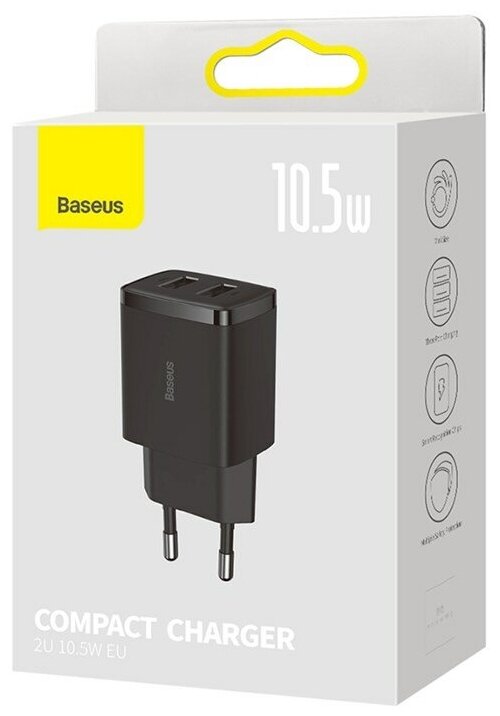 Сетевое зарядное устройство c 2 USB Baseus, CCXJ010201, 10.5W, Compact Charger, черный