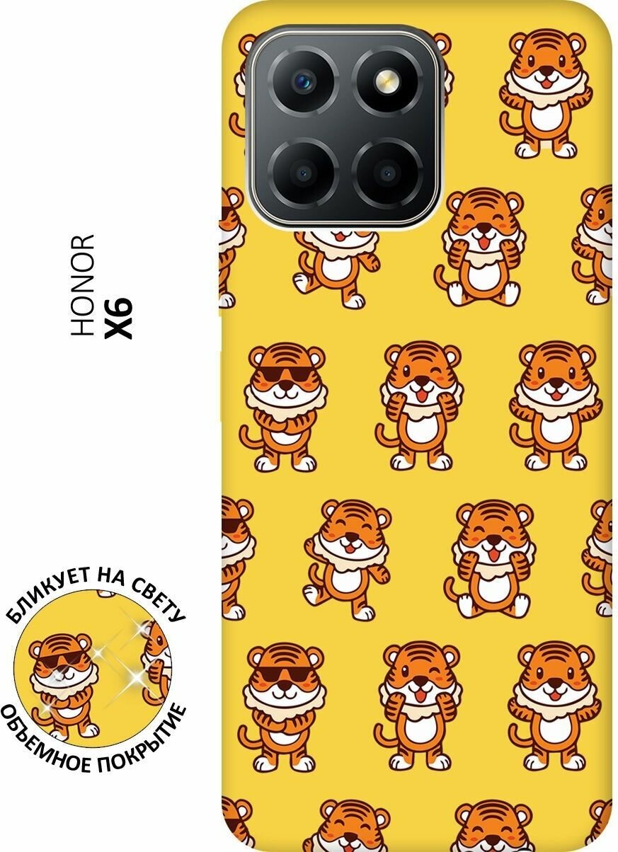 Матовый чехол Tigers Pattern для Honor X6 / X8 5G / Хонор Х6 / Х8 5Г с 3D эффектом желтый