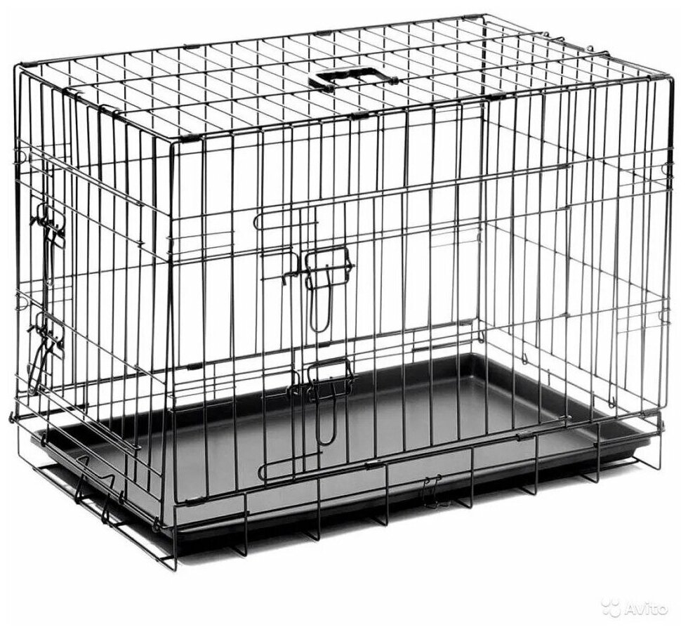 Клетка для собак металлическая ТоТо № 3 черная, с 2-мя дверьми, поддоном и сеткой (78х49х56.5см)