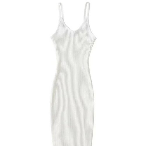 Платье-лапша прилегающее, миди, открытая спина, размер 42, белый