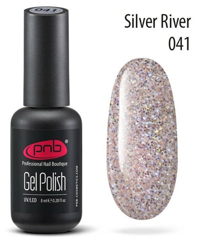 PNB Gel polish светоотражающий гель-лак для покрытия маникюра ногтей UV/LED 041 silver river 8 мл