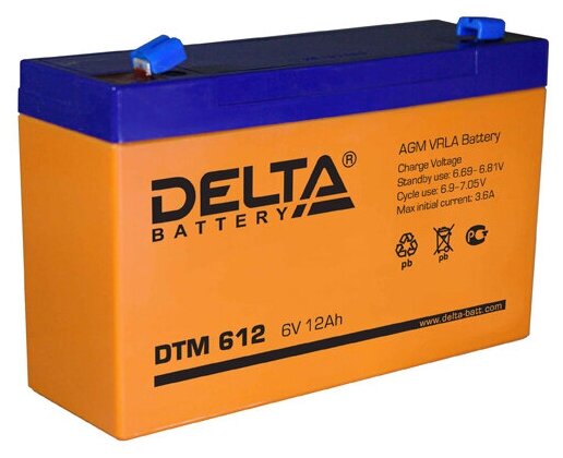 Аккумулятор для ИБП и прочего электрооборудования Delta DTM 612 6V 12 А/ч (151x50x100) AGM