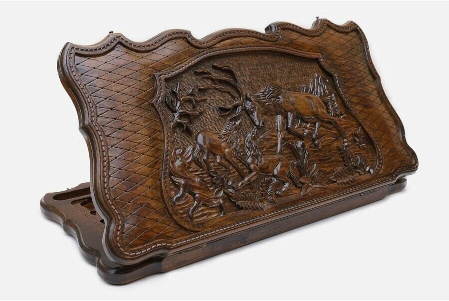 Нарды "Олень с волками", ручная работа, из бука, для 2 игроков