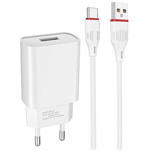 фото Сетевое зарядное устройство блок с кабелем usb type-c / быстрая зарядка 2.1а для смартфонов apple iphone и телефонов на android / блочок + шнур тайп си для эпл айфон и андроид (белый) life style