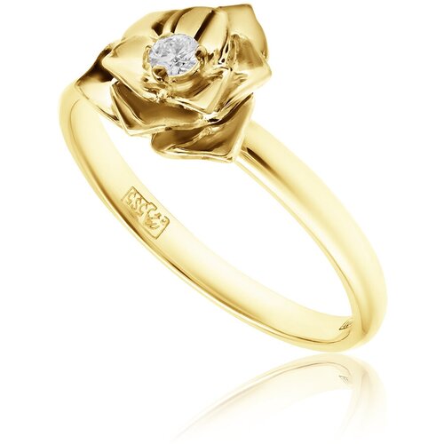 Кольцо помолвочное 1RBC, желтое золото, 585 проба, бриллиант, бесцветный