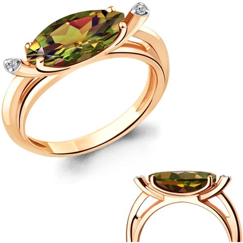 фото Кольцо diamant online, серебро, 925 проба, золочение, фианит, султанит, размер 19.5