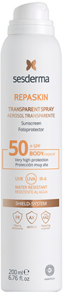 Спрей солнцезащитный прозрачный СЗФ 50 для тела / Repaskin Transparent Spray Body sunscreen SPF 50 Aerosol 200 мл