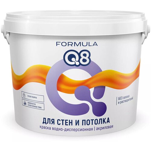 Краска для стен и потолка водно-дисперсионная Formula Q8, матовая, белая, 13 кг краска фасадная водно дисперсионная formula q8 матовая белая 25 кг