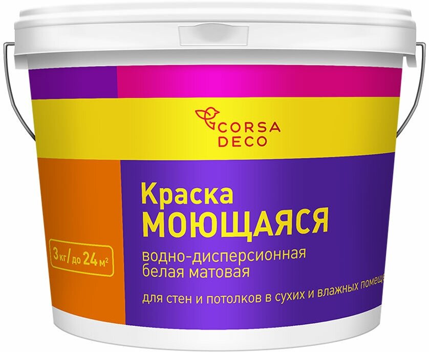 фото Краска моющаяся Corsa Deco белая 3 кг