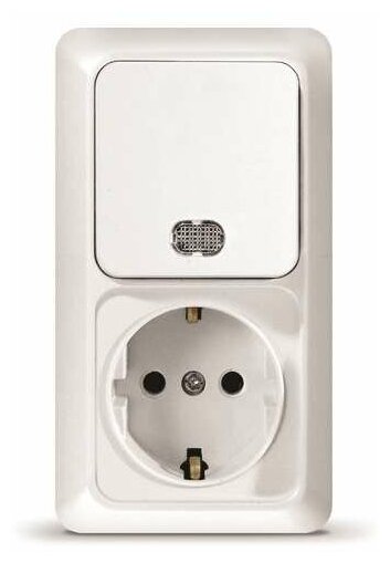 фото Блок ОП Олимп 1-кл. вык. с подсветкой + роз. с заземл. верт. бел. UNIVersal О0039