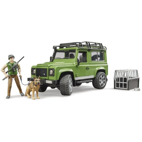 Машинка Внедорожник BRUDER Land Rover Defender с фигуркой и собакой 02-587 фигурка газонокосильщика с аксессуарами 62 103 bruder